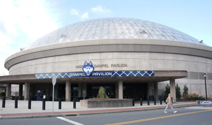 A picture of Gampel Pavilion, where part of the Department of Kinesiology is hosted.
