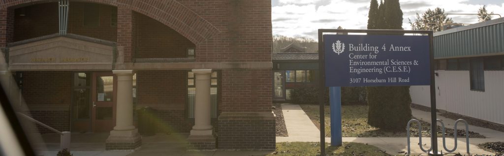 An exterior image of the University of Connecticut Horsebarn Hill Science Complex.