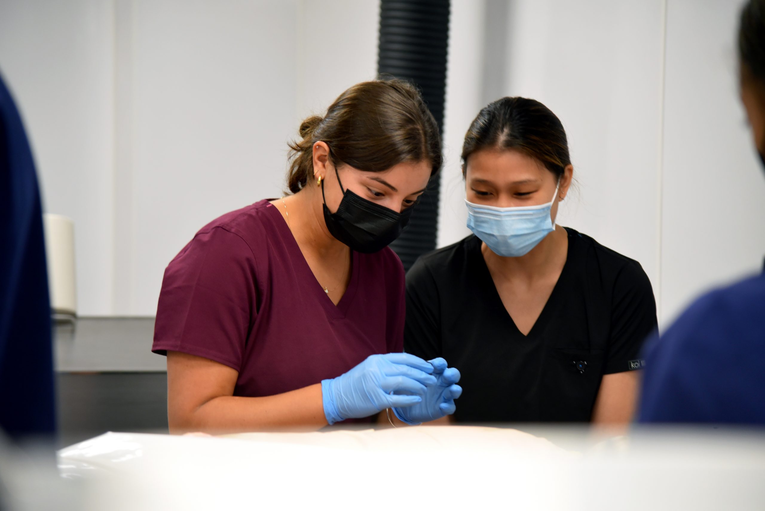 Two female students working in HALL lab during class.
